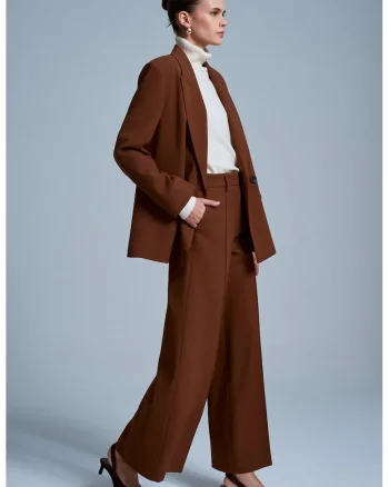 Pantaloni dama,  crep, maro nuc, Maro nuc
