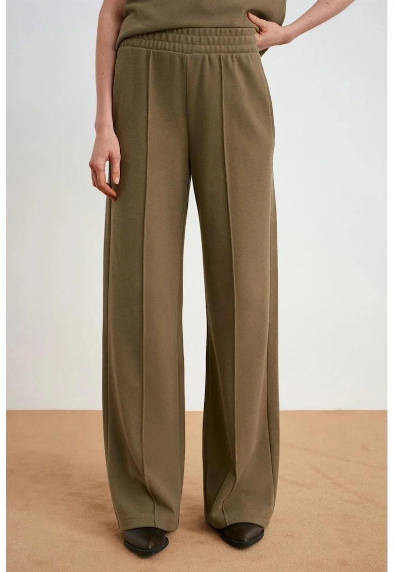 Pantaloni dama  picior larg, elastic, verde kaki, 50% poliester, 50% bumbac