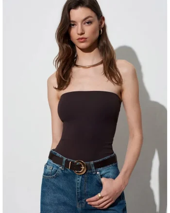 Bluza dama,  bluza bandeau, croiala slim-fit, negru, jerseu