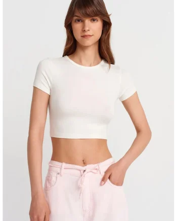 Tricou  pentru femei, slim fit, alb, elastic, din viscoza cu elastan