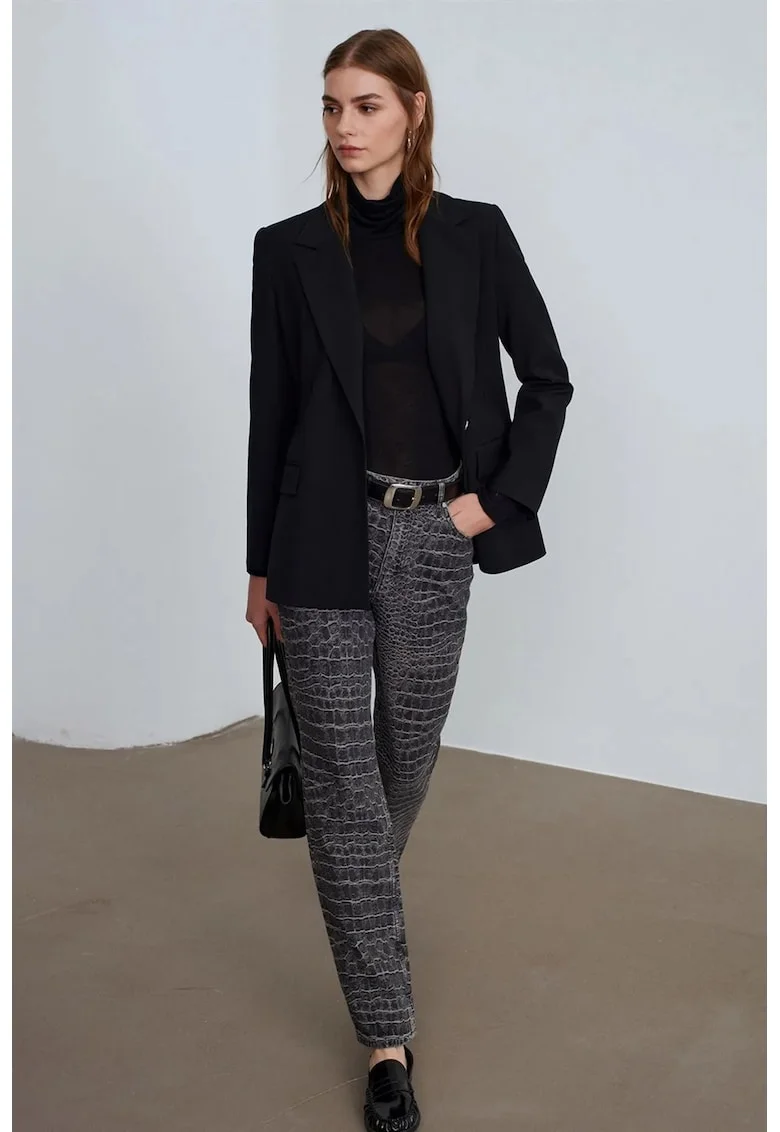 Blugi dama,  talie inalta, croiala dreapta, gri antracit, denim