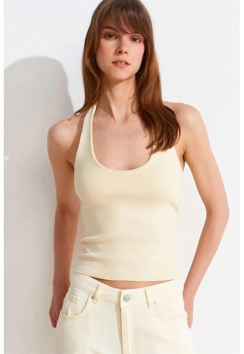 Bluza dama,  fara maneci, crem, bumbac-elastan