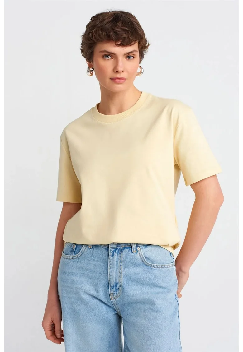 Tricou dama  bumbac, galben lamaie, maneca scurta, croiala regular fit
