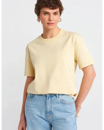 Tricou dama  bumbac, galben lamaie, maneca scurta, croiala regular fit