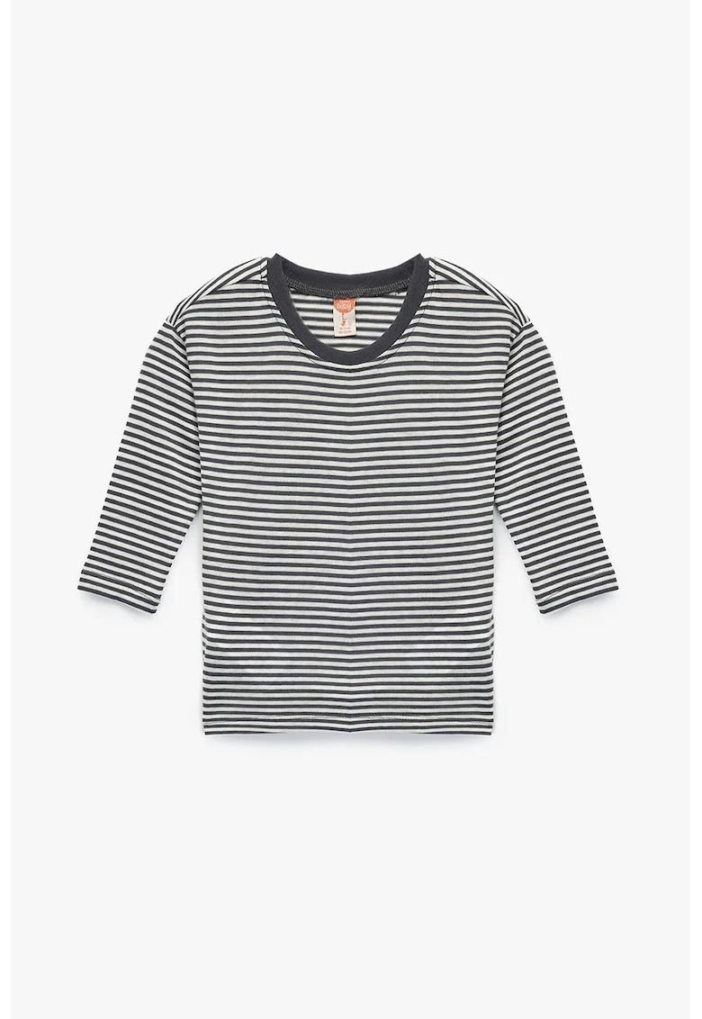 Bluza cu dungi si decolteu la baza gatului, Alb/Gri inchis