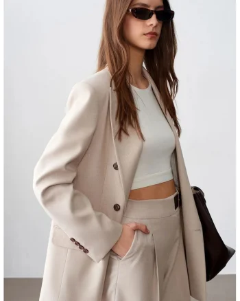 Sacou dama,  blazer din crep, regular fit, bej natural, poliester