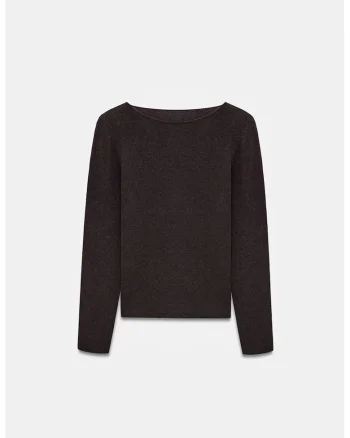 Pulover dama,  regular, guler barcuta, maro mocha inchis, 100% casmir,