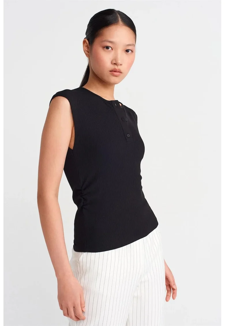Bluza dama,  bluza fara maneci, casual, negru, bumbac