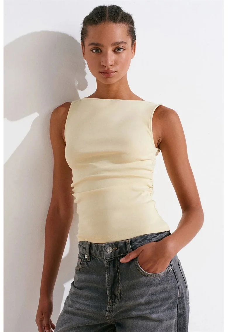 Bluza dama,  jerseu fara maneci, crem natural, 94% bumbac, casual