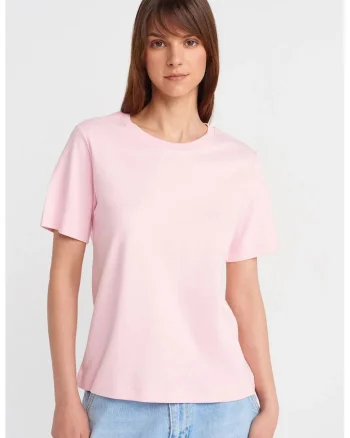 Tricou dama  regular fit, cu maneci scurte, roz pudra, 100% bumbac