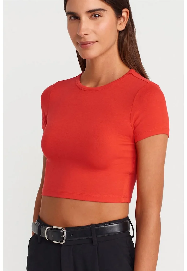 Tricou  Crop Slim-Fit, portocaliu, elastic, 96% viscoza, pentru femei
