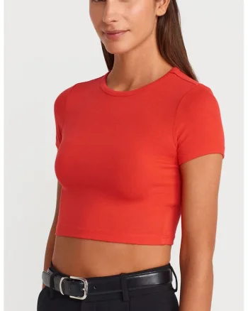 Tricou  Crop Slim-Fit, portocaliu, elastic, 96% viscoza, pentru femei