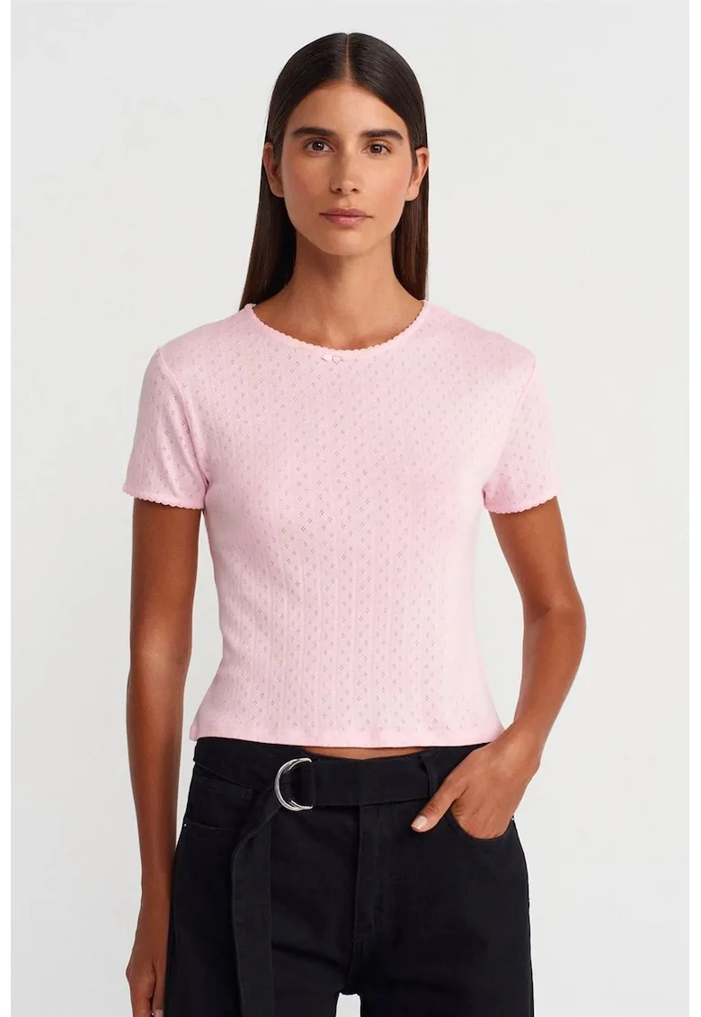 Tricou dama,  slim fit, roz pudra, bumbac si modal