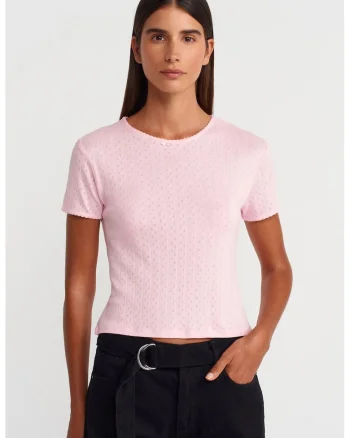 Tricou dama,  slim fit, roz pudra, bumbac si modal