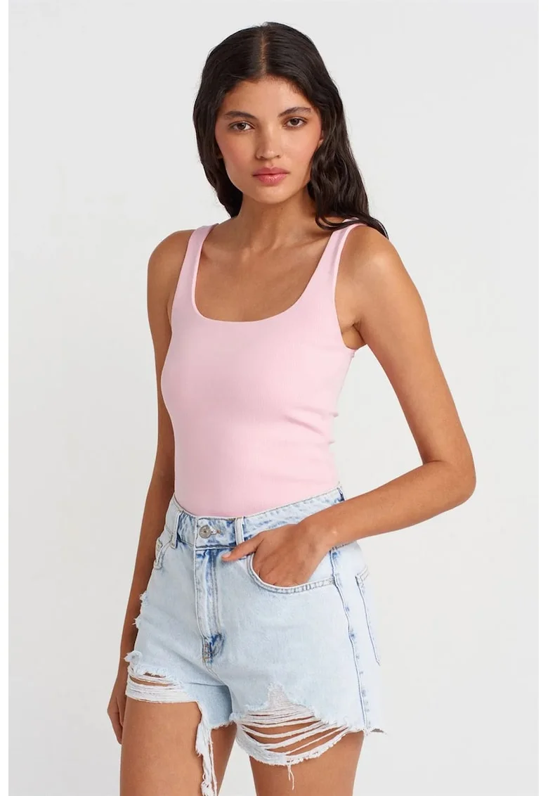 Bluza dama,  bluza fara maneci, casual, roz pudra, 95% bumbac