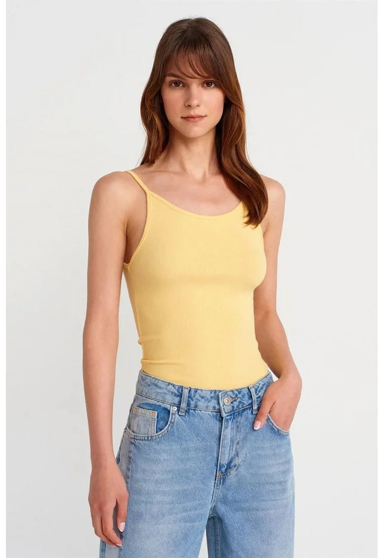 Bluza dama,  mulata, cu nervuri, galben lamaie, bumbac/modal/elastan