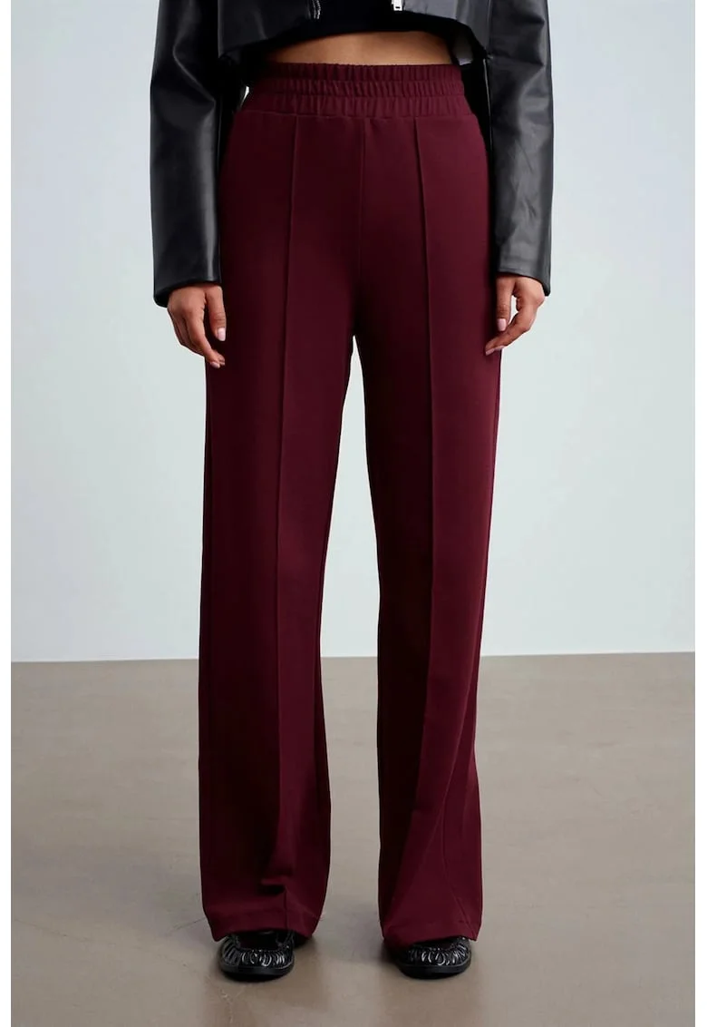 Pantaloni dama,  tricotati, elastic, rosu burgundy, 80% bumbac