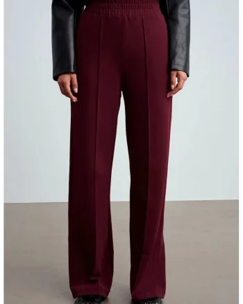 Pantaloni dama,  tricotati, elastic, rosu burgundy, 80% bumbac