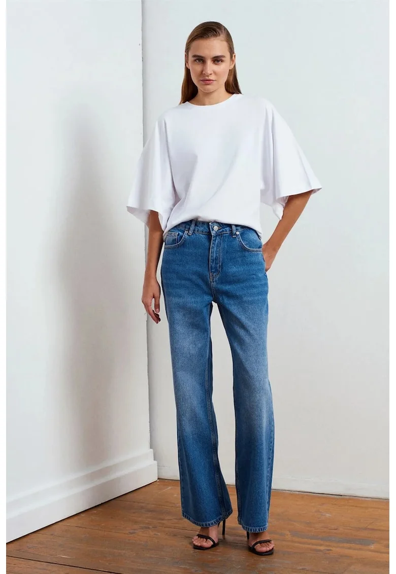 Blugi dama  talie inalta, croiala larga, denim albastru mediu