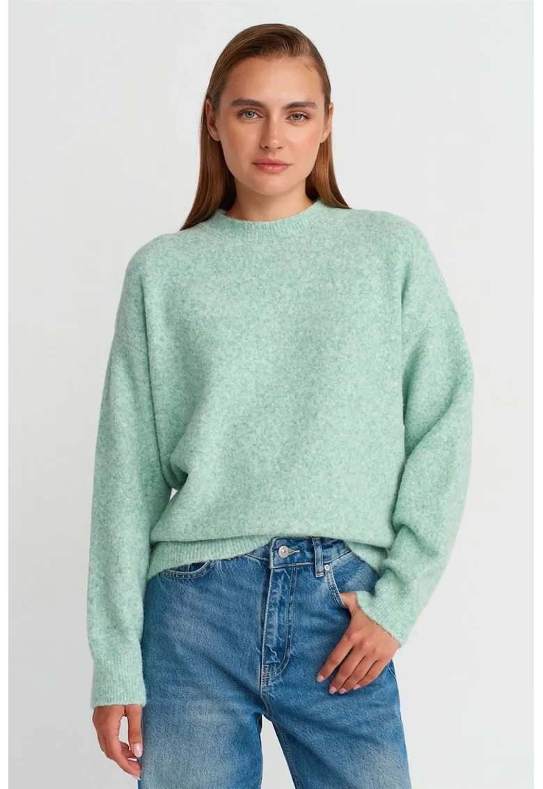Pulover dama,  regular-fit, verde menta, tricotat, maneci lungi, fara inchidere,