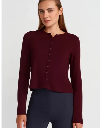 Cardigan  femei, rosu burgundy, tricot subtire, maneci lungi, inchidere cu nasturi
