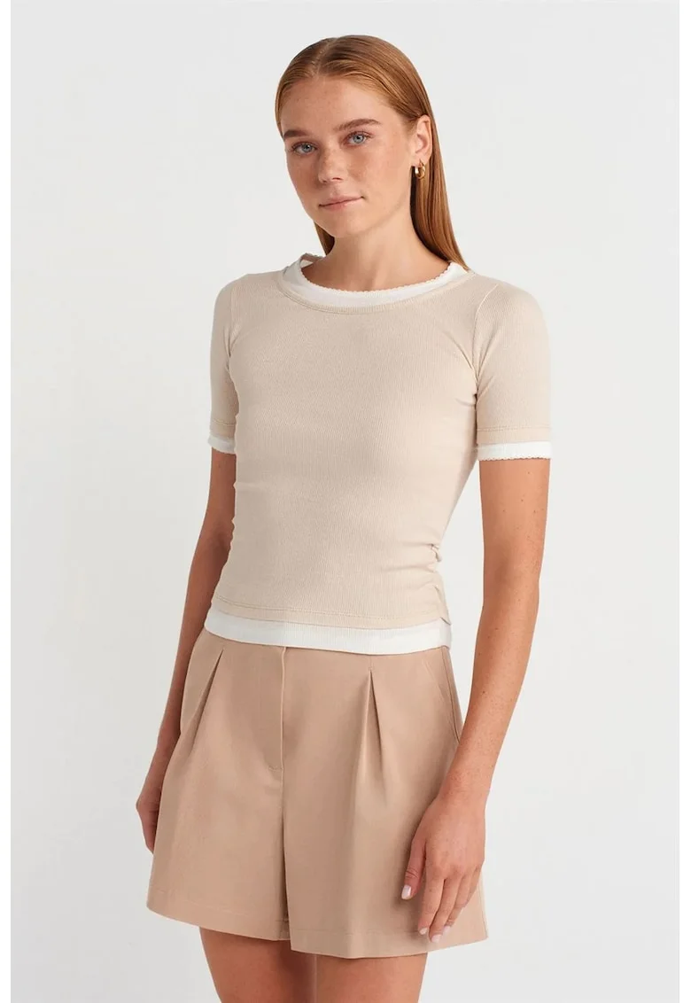 Tricou dama,  crop, bej natural, 100% bumbac, Bej Natural