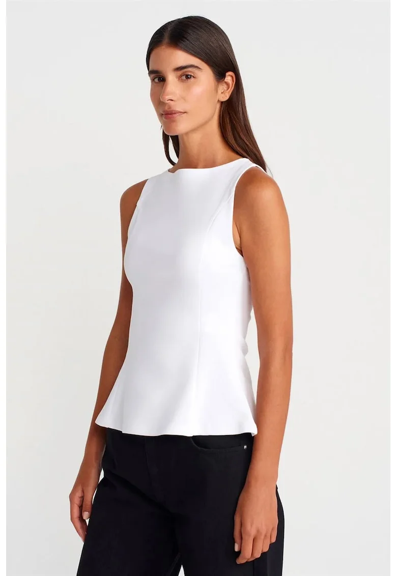 Bluza dama,  Bluza Peplum mulata, volanase, Alb, 80% bumbac