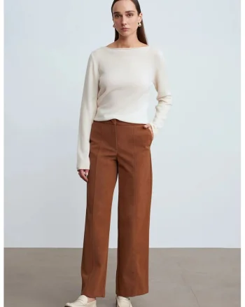 Pantaloni dama,  maro camel, imitatie de piele intoarsa, Maro camel
