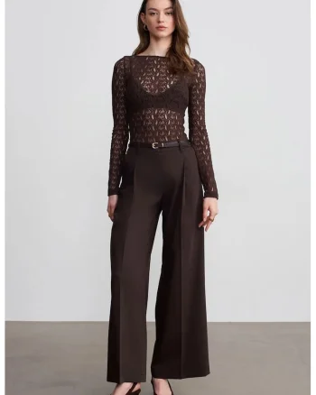 Pantaloni dama,  crepe, talie inalta, Maro