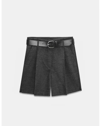 Pantaloni scurti,  talie inalta, poliester-viscoza-elastan, Negru