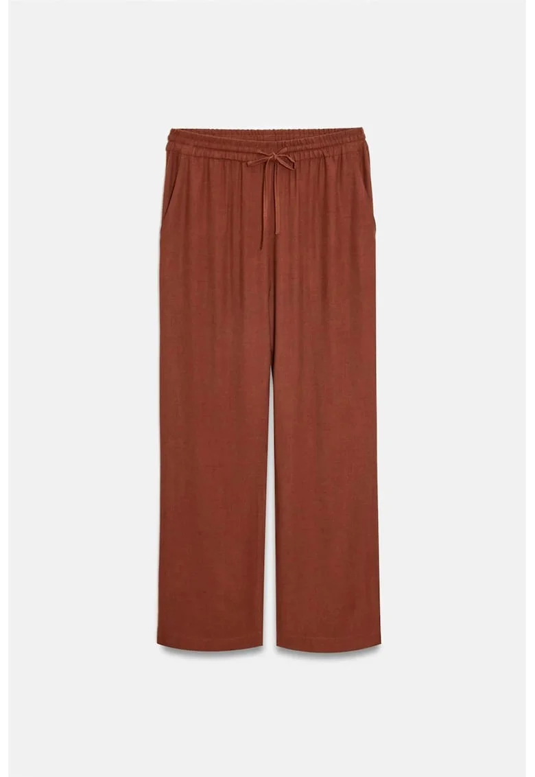 Pantaloni dama,  picior larg, talie cu snur, Rosu Caramiziu, 60% poliester, 40% bumbac