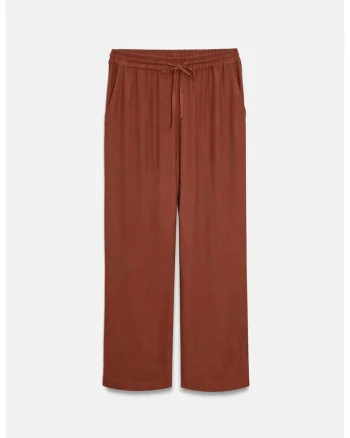 Pantaloni dama,  picior larg, talie cu snur, Rosu Caramiziu, 60% poliester, 40% bumbac