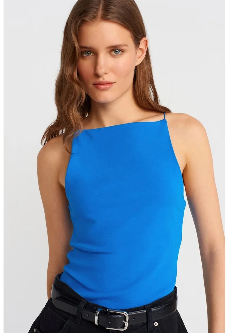 Bluza dama,  Bluza Slim-Fit Halterneck, casual, albastru cobalt, 94% bumbac