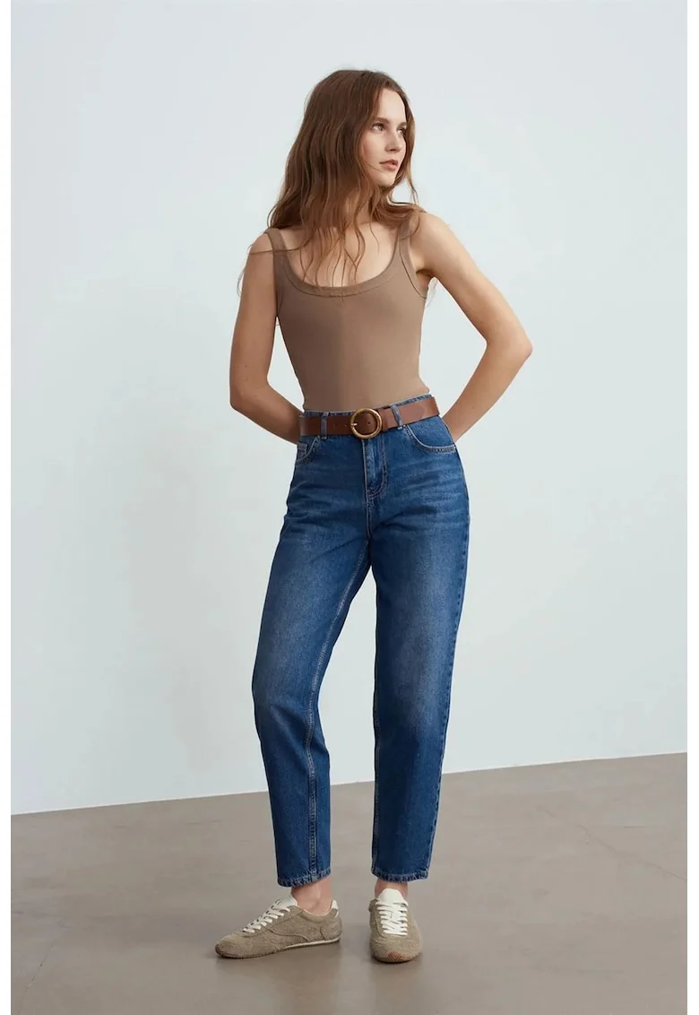Blugi dama,  talie joasa, croiala dreapta, denim albastru mediu, 100% bumbac