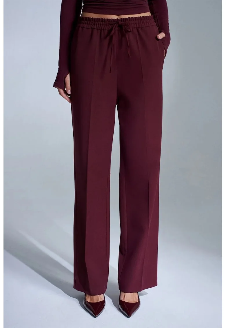 Pantaloni dama,  croiala dreapta, elasticitate, rosu burgundy, crep
