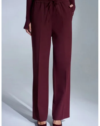 Pantaloni dama,  croiala dreapta, elasticitate, rosu burgundy, crep