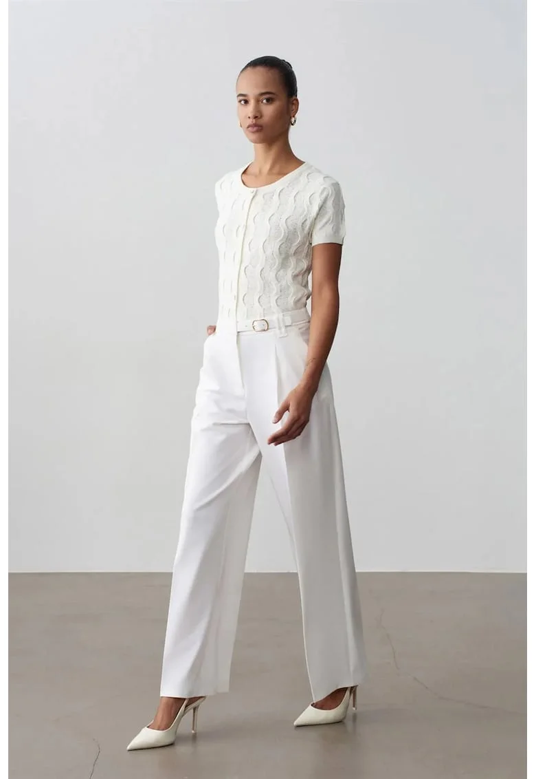Pantaloni dama,  crep, croiala larga, alb