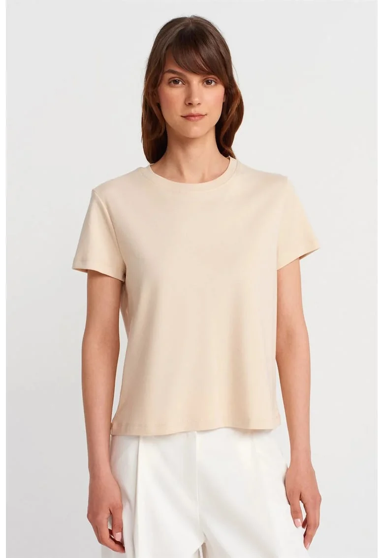 Tricou dama,  tricou din bumbac reiat, maneca scurta, bej natural