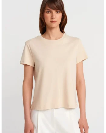 Tricou dama,  tricou din bumbac reiat, maneca scurta, bej natural