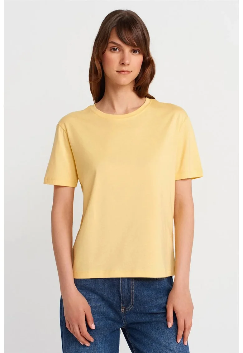 Tricou dama,  tricou din bumbac modal, galben lamaie, maneca scurta, regular fit