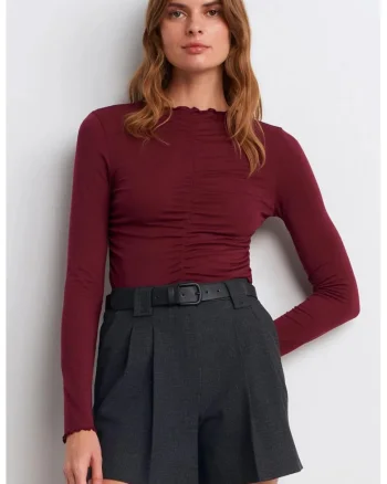 Bluza dama,  Slim Fit, rosu burgundy, jerseu, maneca lunga
