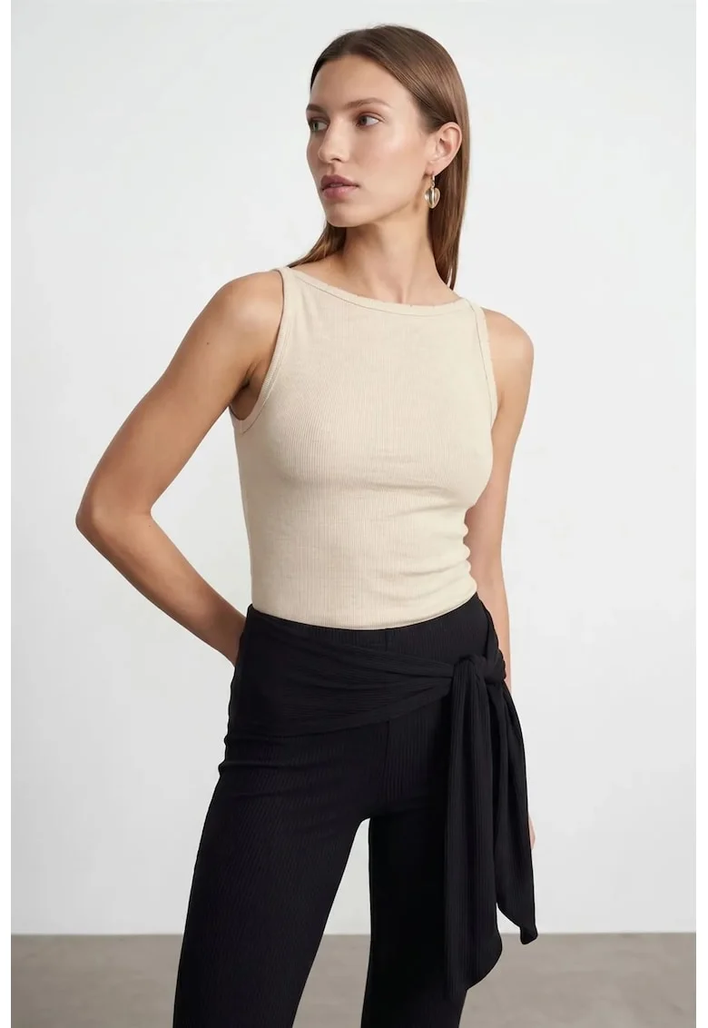 Bluza dama,  bluza din bumbac reiat, casual, bej natural, fara inchidere