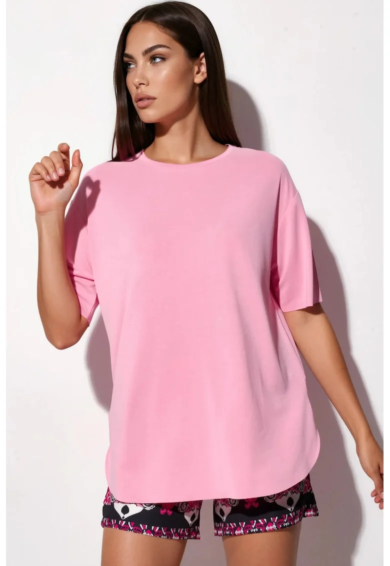 Tricou  croiala lejera, roz pudra, amestec modal-poliester