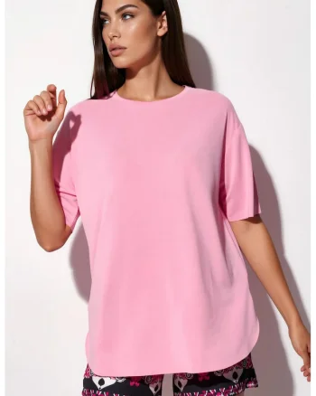 Tricou  croiala lejera, roz pudra, amestec modal-poliester
