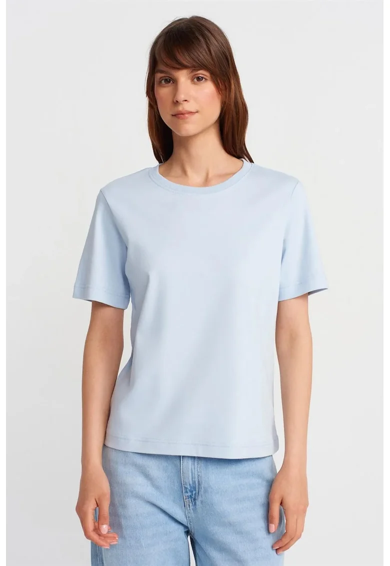 Tricou dama,  tricou din bumbac, albastru deschis, maneca scurta, croiala regular fit