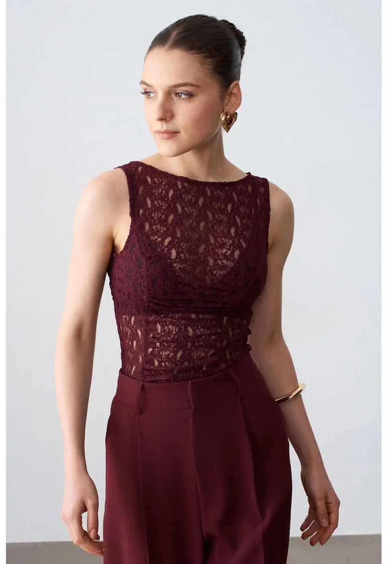 Bluza dama,  mulata, captusita, rosu burgundy, dantela