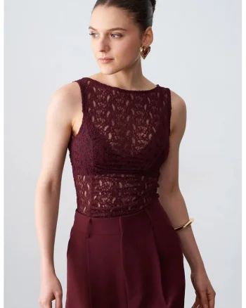 Bluza dama,  mulata, captusita, rosu burgundy, dantela