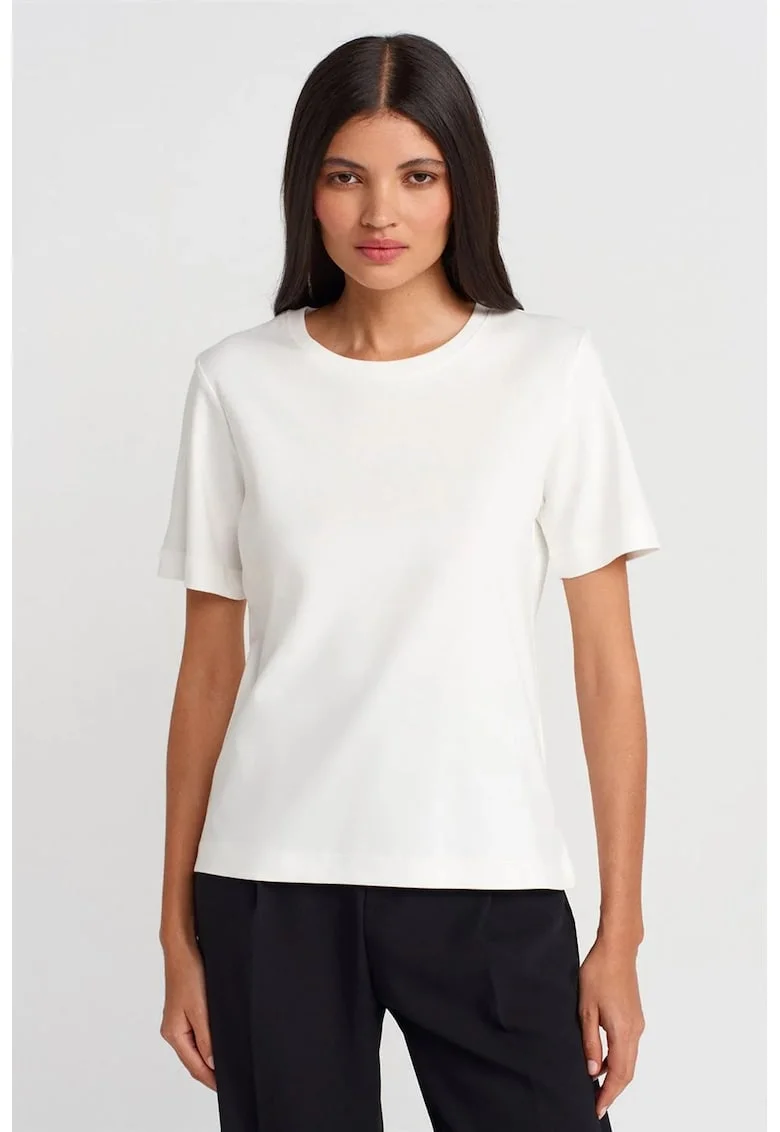 Tricou dama,  tricou din bumbac cu guler rotund, alb, maneca scurta, regular fit