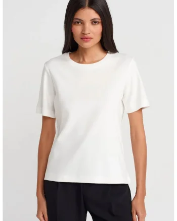 Tricou dama,  tricou din bumbac cu guler rotund, alb, maneca scurta, regular fit