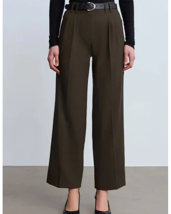 Pantaloni dama,  plisati, verde kaki, crep